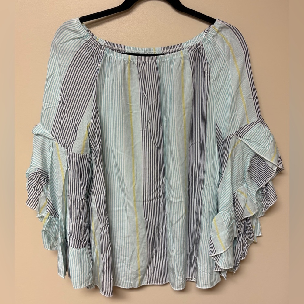 Fever Striped Off-Shoulder Sleeved Top
